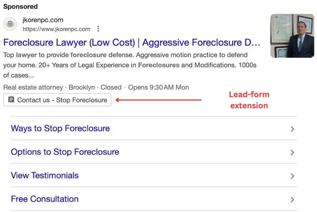 Foreclosure Lawyer - Lead Form Extension