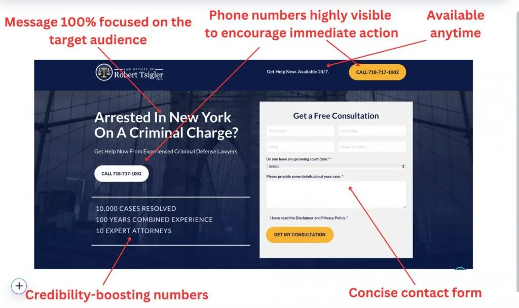 Landing page for a lawyer