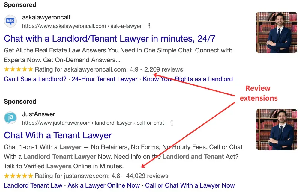 Search Ad with review extensions