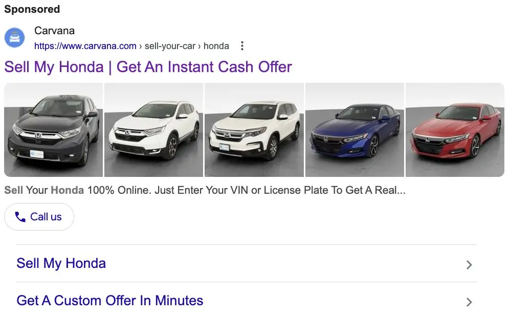 Image Extensions of an ad for a car dealership