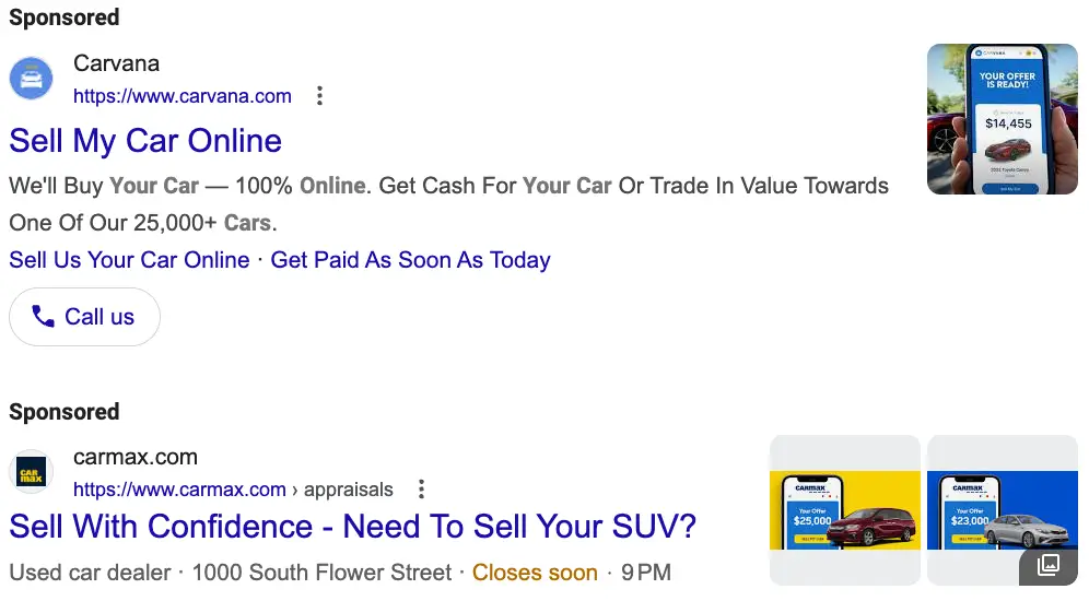 Search Ad for Car Dealerships