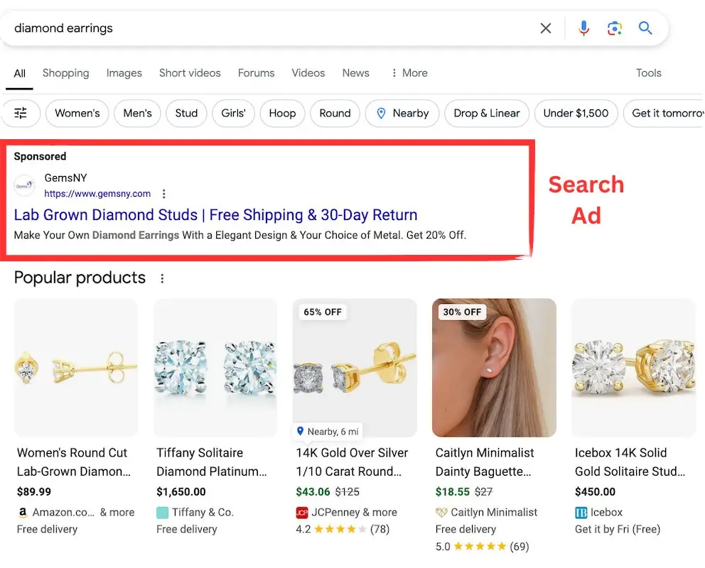 Jewelry Diamond Earrings Search Ad