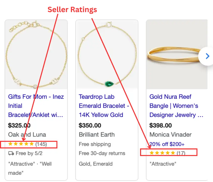 Seller Ratings for Jewelry stores