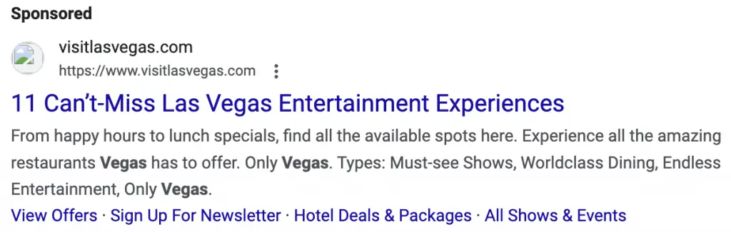 Search ad for Entertainment event