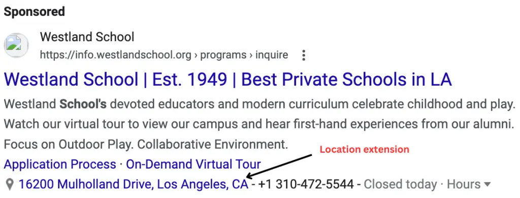 Google Ads for School with Location extension