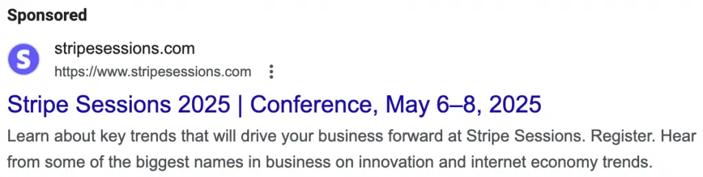 Search Ad promoting a tech event