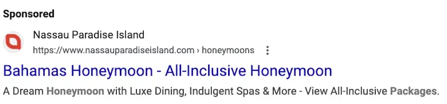 Travel specific Search Ad