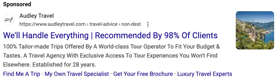Search Ad for a travel planner